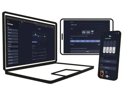The Best Audio WebApp shown on a laptop, tablet and phone